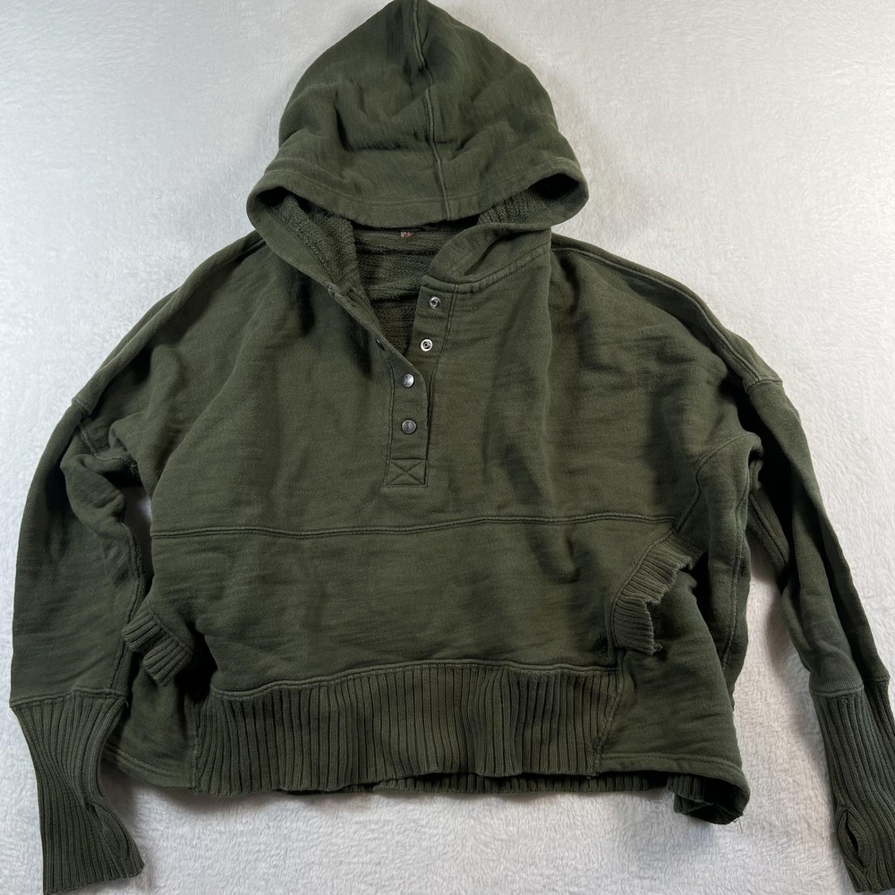 FP Free People Movement Honey Dove Hoodie Women XS Green Pullover Oversized Crop